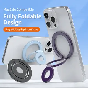 360° Foldable Magnetic Phone Ring Stand, Dual-Ring MagSafe-Compatible Grip Holder for Desk, Travel & Daily Use