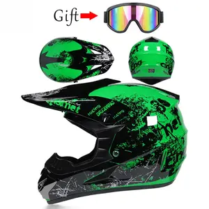 DOT Certified Neon Green Graffiti Off-Road Helmet Combo with Anti-Scratch Goggles, Durable Gloves, Quick-Dry Neck Cover – Adult Sporty Protective Gear for Dirt Bike, Motorcycle