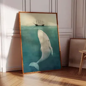 [sale off up to 40%] [Frame Canvas] Whale and Ship, Ship in Ocean, Vintage Ship Canvas Poster, Giant Whale Art Canvas, Ocean Wall Art, Vintage Poster, Majestic Whale Framed