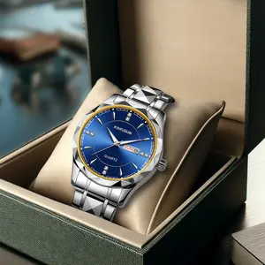 Men's Watch Sapphire Blue Dial Diamond Bezel Stainless Steel Bracelet with Date