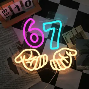 Six Seven Neon Sign, Funny Meme 67 Neon Lights, Dimmable LED Signs for Bedroom and Game Room, Classroom Activities, School, Wall Decor, Perfect Gifts