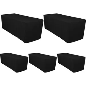 5 Pack Black Fitted Tablecloths for 6 Foot Rectangle Tables, Black Table Covers for Weddings, Banquets, or Restaurants