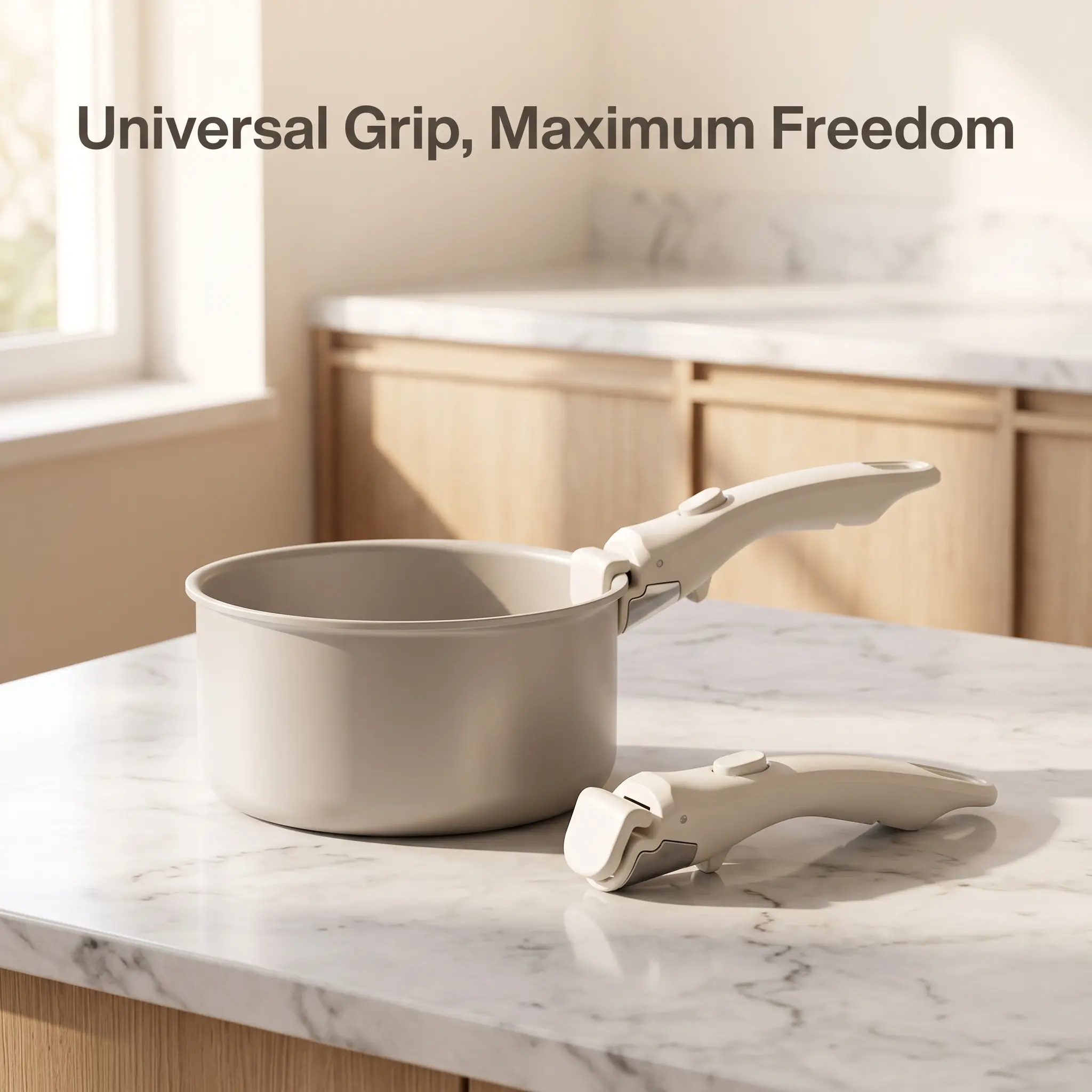 Removable Handle Ivory White, Detachable Handle for Pots and Pans, Universal Cookware Handles, Compatible with Thin Edge Cookware, 2 Pack