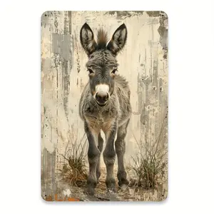 Vintage Rustic Donkey Metal Wall Sign Decorative Plaque with Realistic Donkey and Hay Indoor Outdoor Waterproof Hanging Art for Farmhouse Cafe Bar Office Garden 7.8x11.8 Inches