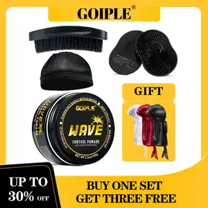 Wave Pomade Hair Care Kit for Men 360 Waves Silky Shine Strong Hold Easy Wash with Curved Brush and Durag Cap Training Set Synthetic