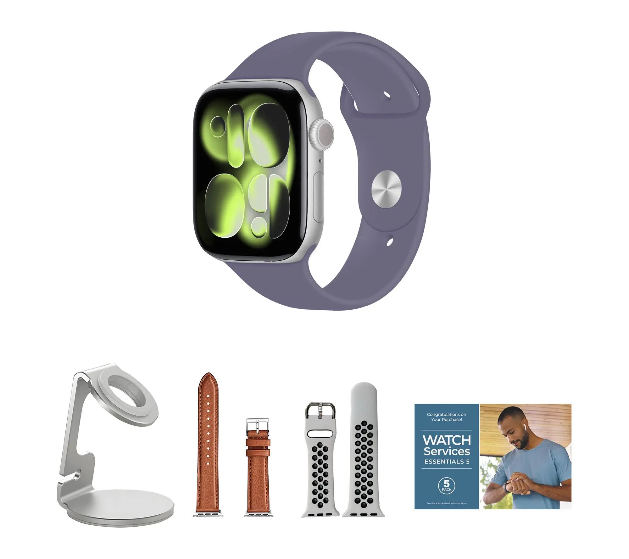 Apple Watch Ser ies 11 GPS 42mm S/M with Leath er Band & Charg ing Stand Apple Watch Ser ies 11 GPS 42mm S/M with Leath er Band & Charg ing Stand