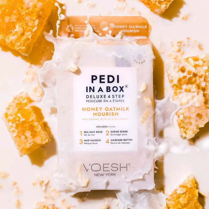 Deluxe Pedicure 4 Step - Honey Oatmilk Nourish Nail Masks Smooth Oil Hydrating Cleansing Exfoliate Kit Fragrance Sugar