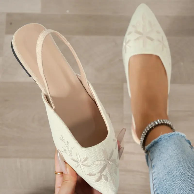 Women's Floral Embroidered Pointed-Toe Single-Strap Slingback Mule Flats Fabric Upper Elegant Office Party Dress Shoes Casual Daily Footwear Fashion Lifestyle Footwear #summerwins #ModoPartido