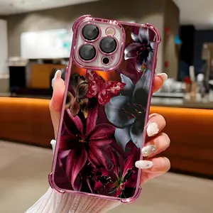 Dark Vintage Lilies Collage Phone Case,Electroplated Cover with Airbag Shockproof Soft TPU Cover for iPhone X 11 12 13 14 15 16 17 Pro Max Plus Air Floral