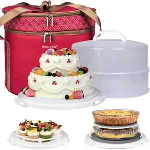12 Inch Cake Carrier Container with Lid and Handles Includes Insulated Bag for Safe Transportation Prevents Buttercream from Melting Suitable for Cakes Pies and Cupcakes (Red)