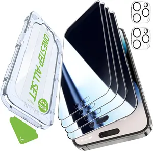 Privacy Tempered Glass 4+2 Pack iPhone Screen Protector Set｜HD Clear or Privacy Option (4 Pack) + 2 Lens Covers｜Easy to Apply｜25° Super Privacy | No Bubbles｜
