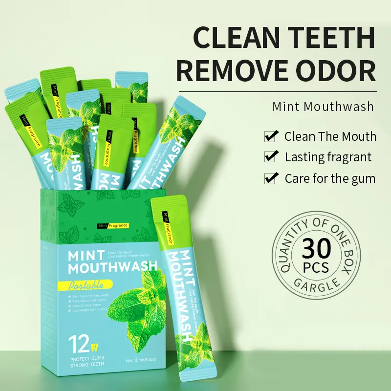 NBGRLVS Alcohol-Free Travel Size Mouthwash Multi-Pack, 10 ml/0.34 oz Individual Mini Packets for On-The-Go Use, Fresh Breath, Gentle Feel, Mint or Lemon Flavors, Oral Care Essential
