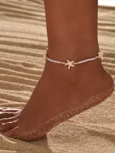 Creative Starfish Design Adjustable Anklet for Women & Girls, Ankle Bracelet, Fashion Foot Jewelry for Party, Daily Clothing Decor, Trendy All-match & Fashionable Accessory for Birthday Gift, Beaded Jewellery