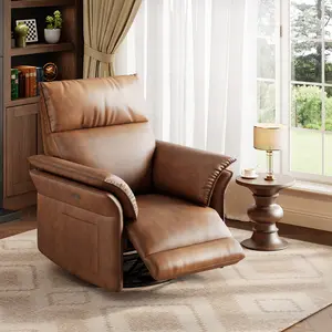 Power Recliner Chair with Side Pockets, 270° Swivel & Glider, USB Charging Port, PU Leather & Thickened Dual-Layer Armrests, Modern Recliner for Living Room, Bedroom
