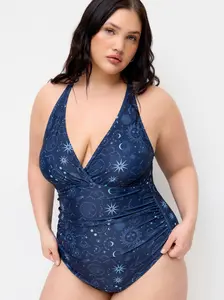 Shaping V-neck Star & Moon One Piece Swimsuit Curve & Plus