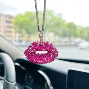 Trendy Car Accessory, Sparkling Rhinestone Lip Pendant, Rearview Mirror Charm, Creative Auto Decor, Perfect Gift for Her