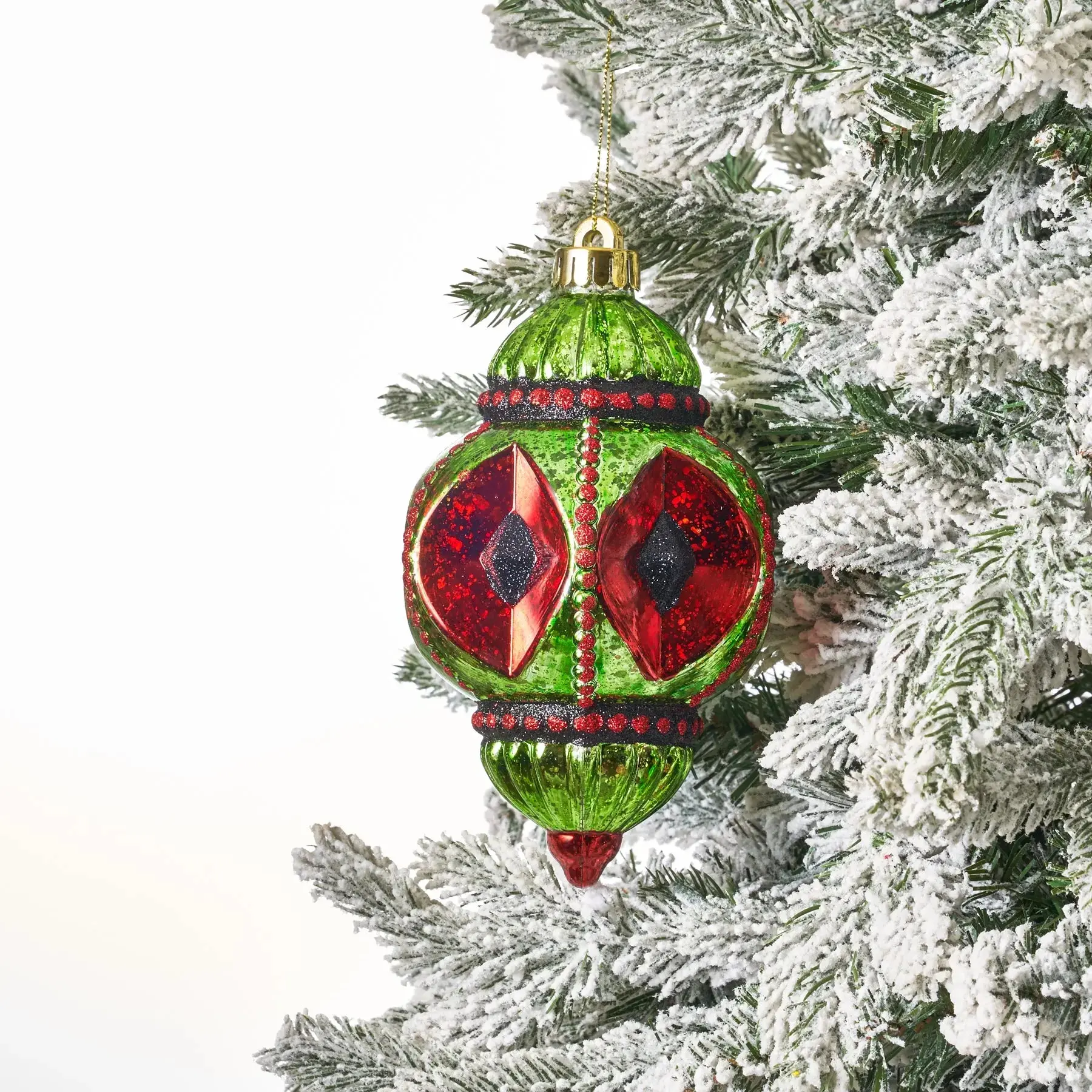 3.5 Inches Plastic Retro Artistic Reflector Lantern Set - Holiday Red, Green, Black Christmas Tree Decor Collectibles for Festive Home Decor (Antiqued Mercury Look, Artistic Drama)
