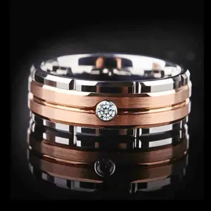 Popular titanium steel ring, fashion men's, European and American style, two-color atmosphere stone, wedding ring, engagement, gift jewelry