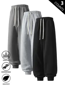 3-Pack Men's Solid Sweatpants,Loose Plain Casual Trousers,Basic Sport Pants,Unisex Versatile Minimalist Joggers,Suitable For Daily Wear,Commuting,School,for Fall Menswear,available in 3 pack & 1-pack options,Please place an order according to size chart