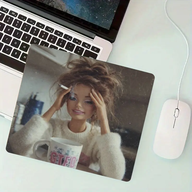 Cute Face Doll Meme Square Mouse Pad, Lockedge Anti-Slip Rubber Desk Mat, Funny Aesthetic Desktop Accessory