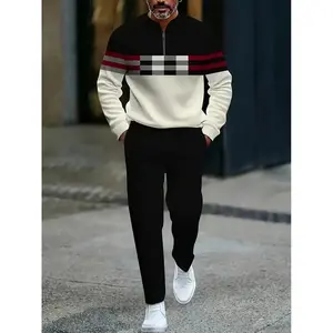 New two-piece European and American men's casual pants geometric pattern suit, the best men's clothing setCnUd