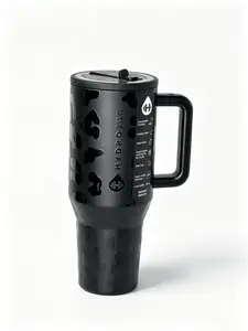 HydroJug 40oz Insulated Water Bottle with Flip Straw & Handle | Leak-Proof & Durable | Perfect for School, Sports, Lunch, Travel & Camp, Black Leopard