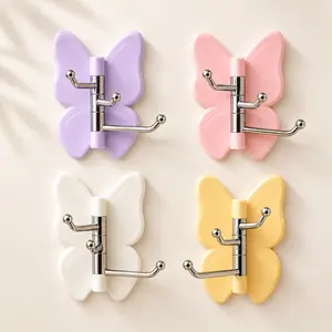 4-Pack Rotating Butterfly Hooks, Strong Adhesive Home Organizer Hooks - No Drilling Required, for Towels, Bags, Hats