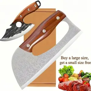 2 Pcs Meat Cleaver Knife Set, Effort Saving Meat Cleaver for Cutting Meat Vegetable, Sharp Carbon Steel Cooking Viking Knife with Leather Sheath for Kitchen, Camping, Outdoor Cooking, BBQ Gift Super Combo