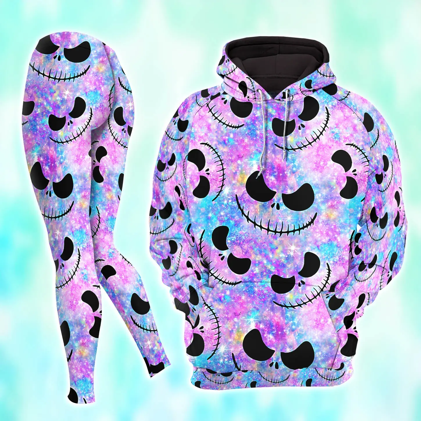 Galaxy Nightmare Hoodie & Leggings Set for Women | Cosmic Skull Print Hoodie | Matching Galaxy Leggings | Gothic Halloween Streetwear | Casual Fall Winter Outfit