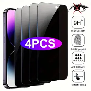 4-piece set Privacy Glass Screen Protector, 9H Hardness, Anti-Spy, Compatible with iPhone 17/16/15/14/13/12/11 Pro Max, Shockproof