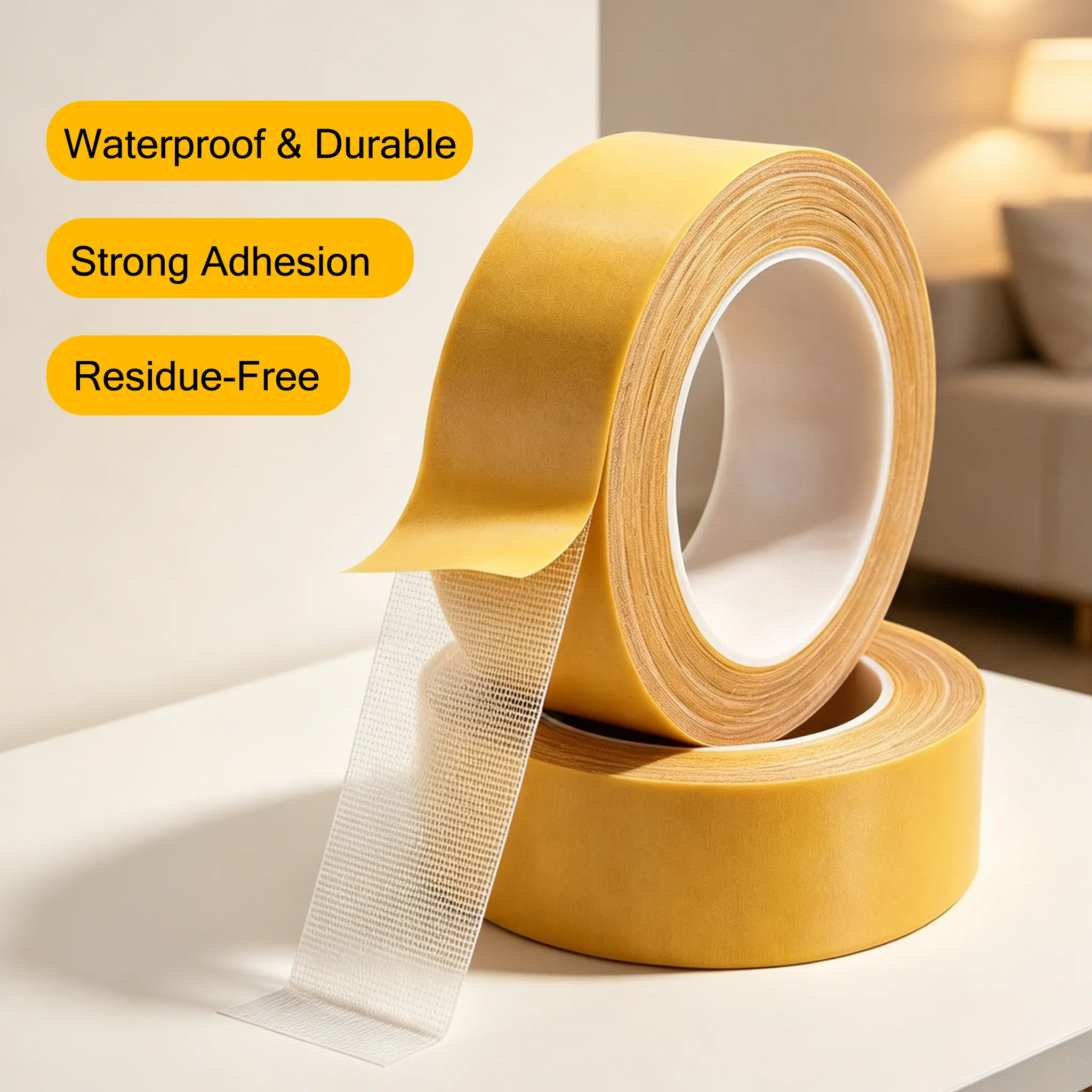 Heavy-Duty Mesh Double Sided Duct Tape, Strong Adhesive Traceless Removable No Residue Fabric Grid Cloth Tape, Waterproof Multipurpose for Carpet Fixing, Wallpaper, Home & Office Daily Use