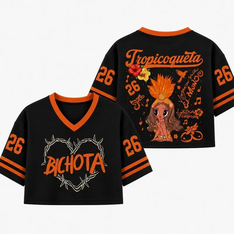 K-Karol Tropicoqueta Girl Doll Crop Top Baseball Jersey, Viajando Por El Mundo Tropitour Graphic Shirt, Latin Music Fan Sport Apparel Gift