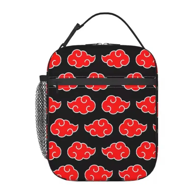 Akatsuki Lunch Bag Lunchbox Insulated with Zipper Pocket and Mesh Slot - Anime Manga Tote for Traveling Sports and Adult Teens Unisex Back to School - Red Cloud
