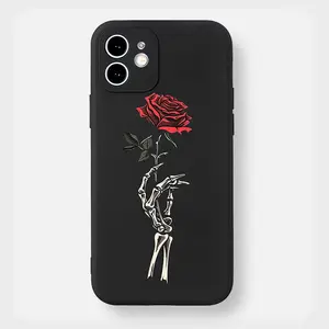 Skeleton & Rose Pattern Phone Case, Anti-fall Phone Protector Cover, Shockproof Phone Protective Case Compatible with iPhone 15 14 13 12 11 Series Casing