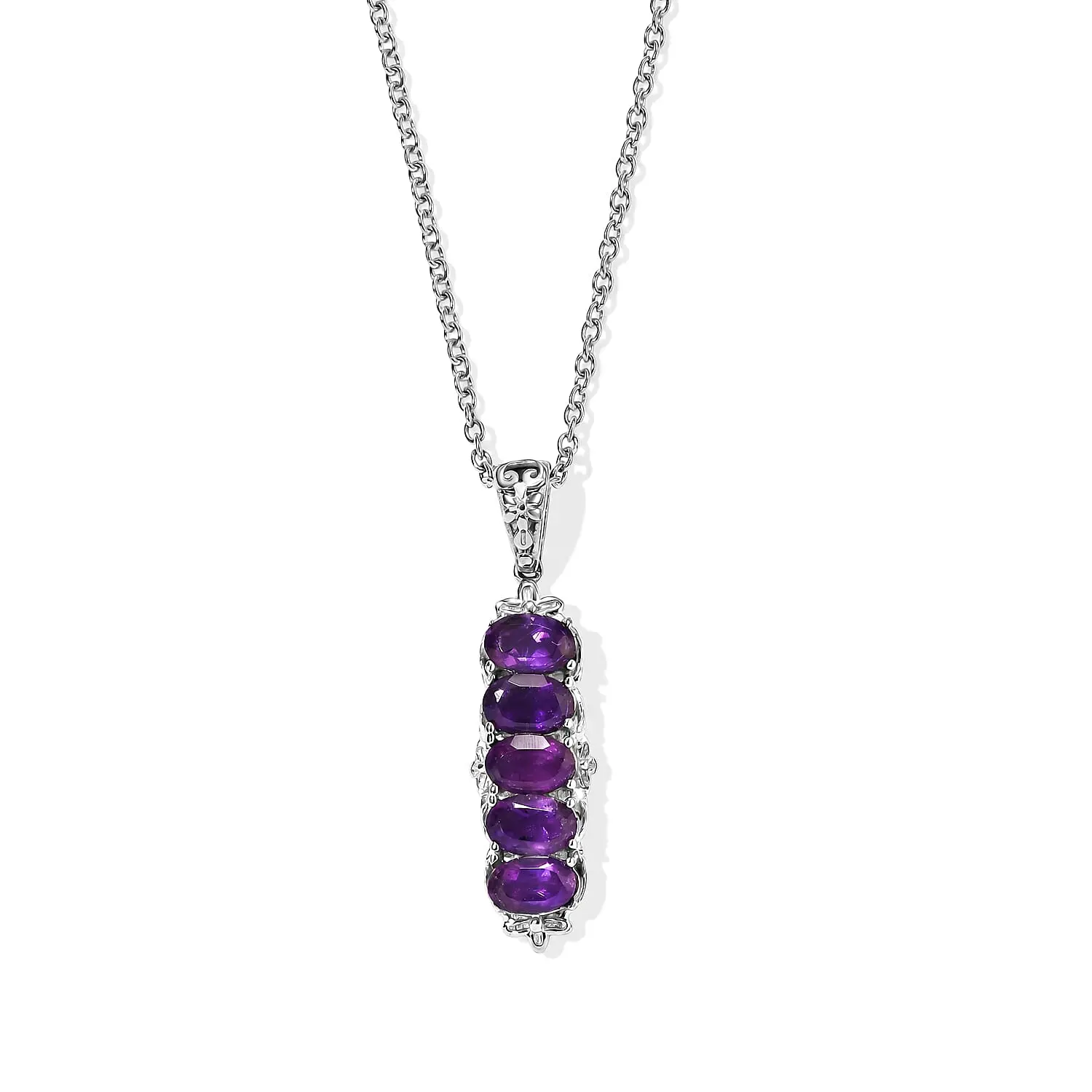 EverTrue African Amethyst Pendant Necklace (20 Inches) in Stainless Steel 2.30 ctw