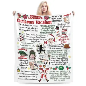 Funny Christmas Movie Flannel Blanket – Cozy Holiday Throw with Quotes Design, Gift for Adults Boys Girls, Ideal for Sofa, Office,  Travel and Car Home Decor & Winter