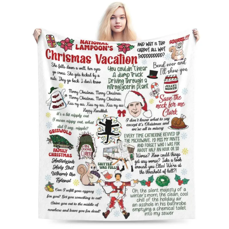 Funny Christmas Movie Flannel Blanket – Cozy Holiday Throw with Quotes Design, Gift for Adults Boys Girls, Ideal for Sofa, Office, Travel and Car Home Decor & Winter