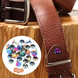 50 Pack Rainbow Rivet 9mm Double Round Cap Rivet Iron Button Rivet DIY Leather Craft Sewing Accessories Purse Handbag Bag Hardware