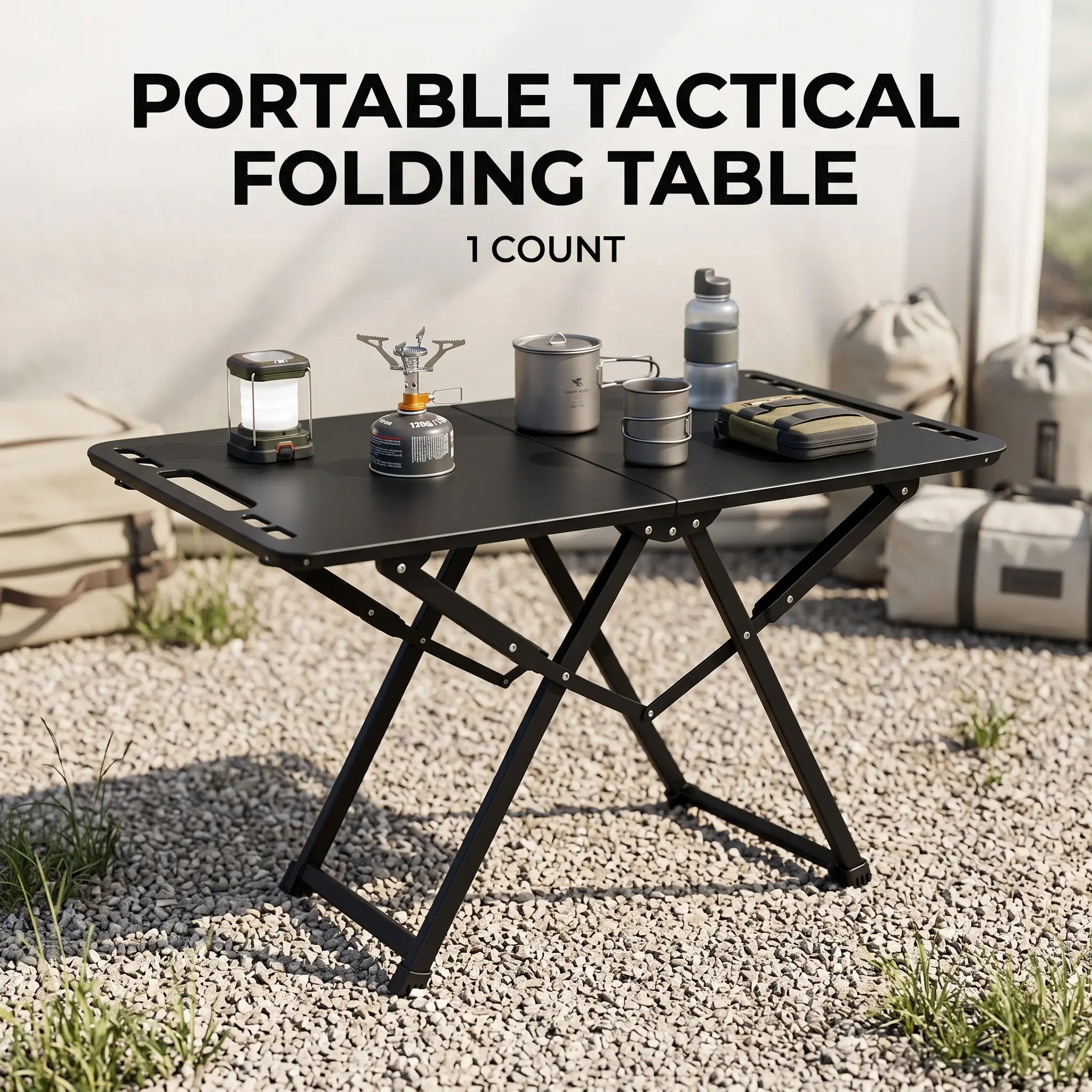 1 Count Folding Camping Table, reinforced triangular support, quick fold design, compact for outdoor leisure trips