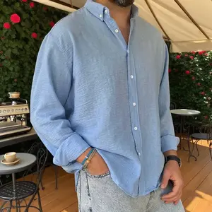 Washed Cotton Button-Down Shirt for Men - Long-Sleeve Casual Dress Shirt Breathable Cardigan