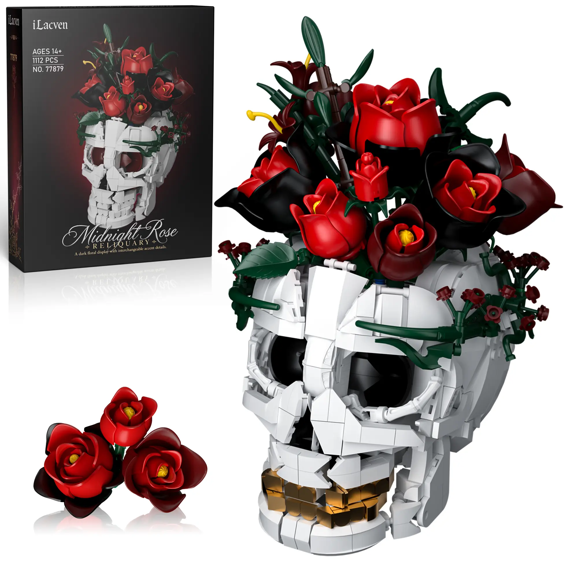 iLacven Succulent Skull Planter Building Block Set, Botanical Skeleton Pot Kit, Horror-Themed Adult Toy, Home Office Decoration, Birthday Gift,Creative Collectible Gift