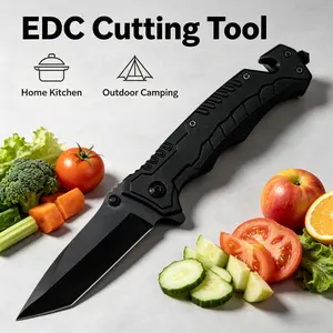 Black coating rust-resistant blade, non-slip textured handle for easy operation, foldable portable outdoor cutter