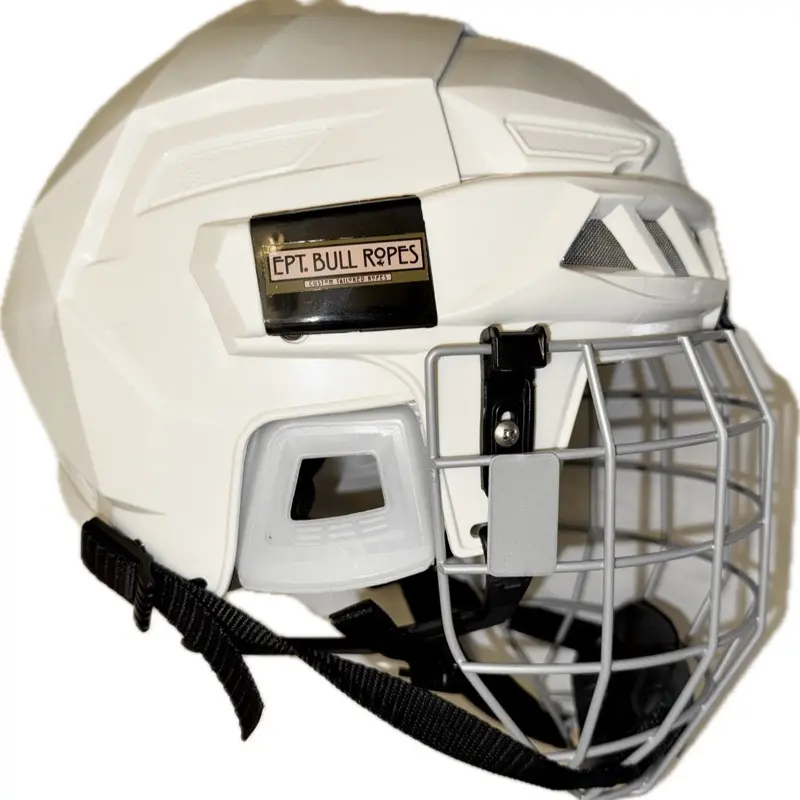 Rodeo Equestrian Bull Riding Protective Helmet White EPT Bull Ropes 107 Series with Full Steel Metal Mask Thicken EVA Liner Foam for Safety Performance