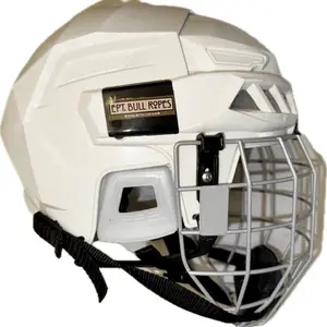 Rodeo Equestrian Bull Riding Protective Helmet White EPT Bull Ropes 107 Series with Full Steel Metal Mask Thicken EVA Liner Foam for Safety Performance