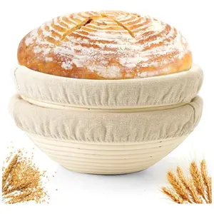 Bread Proofing Baskets Set of 2 10 inch Round Dough Proofing Bowls W/Liners Perfect for Home Sourdough Bakers Baking (10Inch, Round)