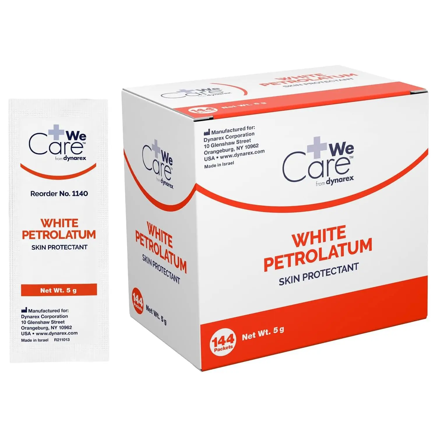 Dynarex White Petrolatum USP | 100% Pure Petroleum Jelly | 5g Single-Use Packets | 144 Count