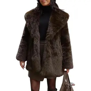 Yimoon Womens Faux Fur Coat Long Fluffy Shaggy Jacket Lapel Winter Furry Coats Fuzzy Outerwear