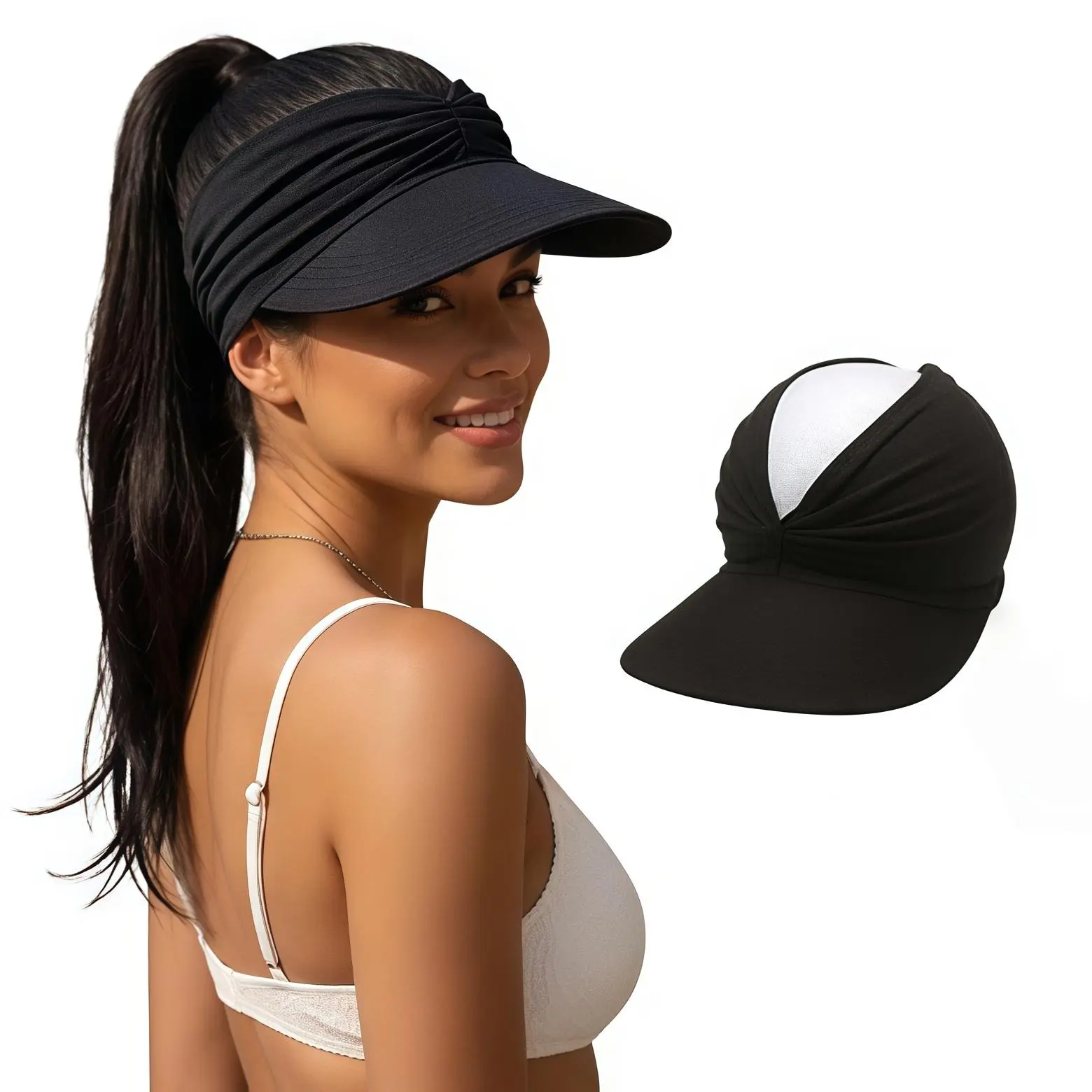 2-Pcs Women’s Ponytail Sun Visor Hats - UPF 50+ Wide Brim Sun Protection Caps, Foldable Lightweight Cooling Sports & Outdoor Hats, Accessories for Women, Ideal for Golf, Beach, Running, Hats For Women
