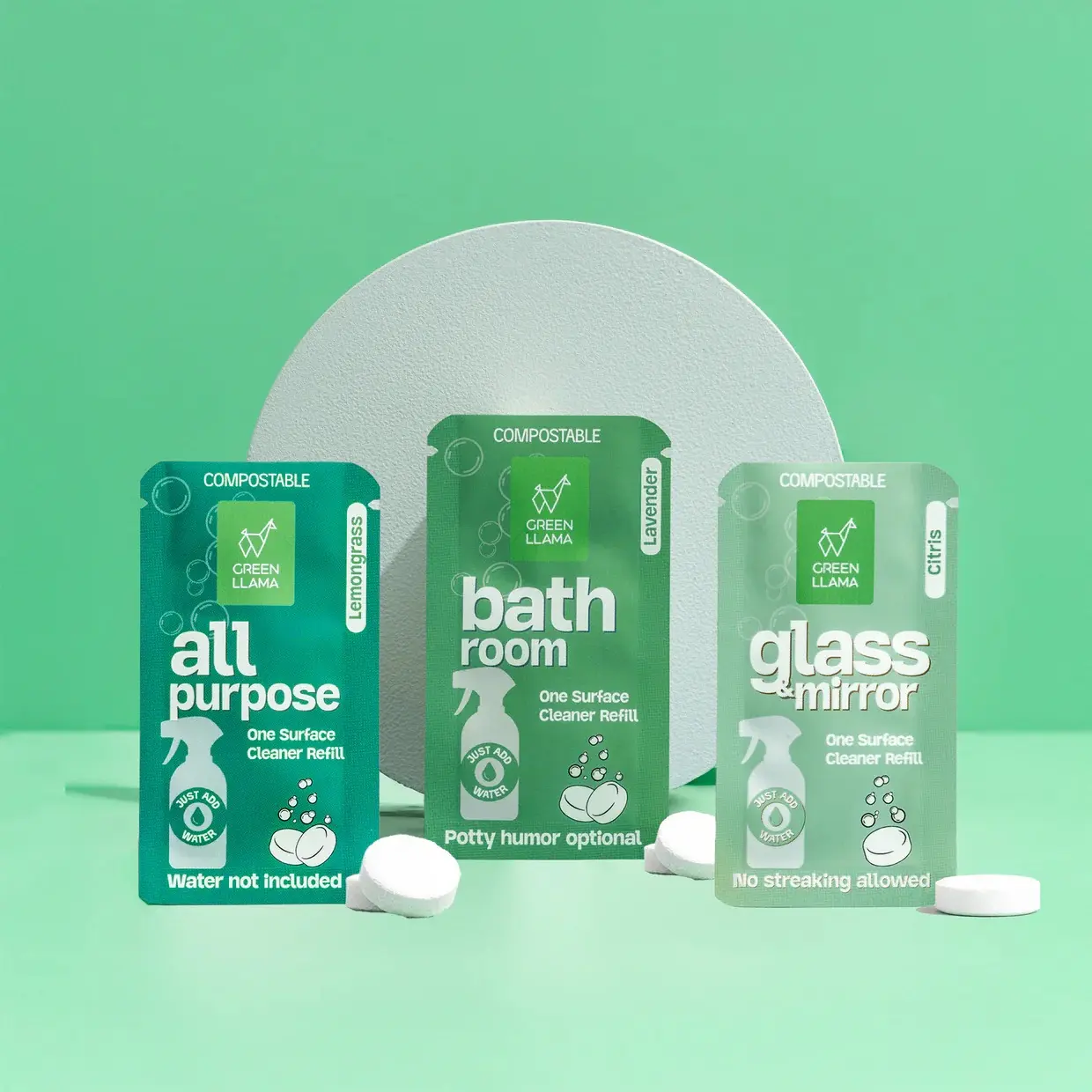Green Llama Refill Cleaning Bundle - All-Purpose Cleaner, Bathroom, Glass/Mirror- Household Cleaning Products