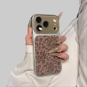 Glitter Heart Leopard Print Phone Case with Large Camera Cutout – Compatible with iPhone 17, 16, 15, and 14 Pro Max